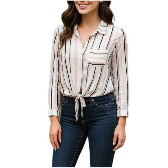 Forever 21 Contemporary Womens Striped Button Down Front Tie Top Size Small - Picture 1 of 7